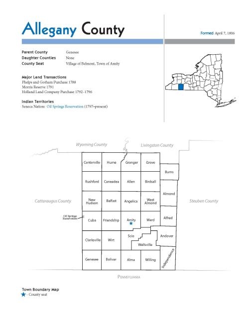 Product Description: The New York Genealogical and Biographical Society has produced county research guides for genealogists and family historians.</br></br>What's in each county guide?</br></br>County map:Shows current town and city boundaries, and the location of Indian reservations</br>Gazetteer:Each county guide inventories historical and contemporary names of every city, town, and village in a county, as well as any changing geographical borders.</br>Repositories and Resources:Locate the records you need -an annotated list of government offices, repositories, societies, and organizations holding records and collections useful to genealogists.</br>Selected Print and Online Resources:Each guide offers selected print and online resources about that county that will be particularly useful for the genealogist.</br> Allegany County Guide