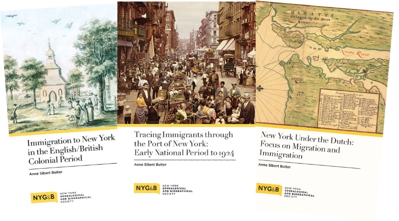 Product Description: NYG&B members receive a$5 discount on this bundle. At checkout you will be prompted to login and the discount will be applied.</br></br>Related Purchases</br></br>Print Bundle</br></br>Immigration to New York in the English/British Colonial Period: Print Edition and Digital Edition</br></br>New York Under the Dutch: Print Edition and Digital Edition</br></br>Tracing Immigrants through the Port of New York: Print Edition and Digital Edition</br></br>Colonial Immigration Bundle: Print Bundle and Digital Bundle</br></br>Purchase digital copies of three of Professor Anne Sibert Buiter's essential works on immigration—Immigration to New York in the English/British Colonial Period, New York Under the Dutch: Focus on Migration and Immigration, and Tracing Immigrants through the Port of New York: Early National Period to 1924—for one bargain price.</br></br>All titles by Anne Sibert Buiter, Professor of Economics, Birkbeck, University of London</br></br>Tracing Immigrants through the Port of New York: Early National Period to 1924</br></br>332pages, published 2020</br></br>Between the late 1700s and 1924 New York was a key gateway for millions who journeyed to the United States to establish new lives. Today, millions of Americans descend from immigrants who passed through Ellis Island and Castle Garden. Tracing Immigrants through the Port of New York: Early National Period to 1924 details the records and research strategies for use when tracing immigrants who passed through New York City.</br></br>Immigration to New Yorkin the English/British Colonial Period</br></br>36pages, publishedMay2021.</br></br>Professor Buiter goes in-depth on immigration and related records for English and British colonial New York.Abrief historical backgroundprecedes details onimmigration and emigration records and some additional records that may contain immigration information.Also covered areBritish and colonial naturalization procedures,the naturalization records, and how to find them. Researched while writing her book, Tracing Immigrants through the Port on New York: Early National Period to 1924, Professor Buiter provides examples throughout.</br></br>New York Under the Dutch: Focus on Migration and Immigration</br></br>42 pages, published September 2020</br></br>Interspersed among the Dutch records of New Netherland and New Amsterdam are those related to migration and immigration to the New World. Readers will find an overview of records that contain information of genealogical value while maintaining a focus on the topic of migration. Researched while writing her book, Tracing Immigrants through the Port on New York: Early National Period to 1924, Professor Buiter provides a survey of publications and original records for the period. Examples illuminate the records sets and publications throughout.</br></br>About the Author</br></br>Anne Sibert Buiter is a Professor of Economics at Birkbeck, University of London and was head of its School of Economics, Mathematics and Statistics for seven years. She also teaches at the School of International and Public Affairs, Columbia University. She is a Research Fellow of CEPR and was a founding contributor of Voxeu.org. She is a Fellow of the European Economic Association and the Kiel Institute for World Economics. She has published widely on central bank design, public finance, economic and political aspects of economic and monetary union in Europe, and the political economy of structural reform. She is a member of the London Times Shadow Monetary Policy Committee. She was an external member of the Monetary Policy Committee of the Central Bank of Iceland, the Panel of Economic and Monetary Experts for the European Parliament’s Committee for Economic and Monetary Affairs and the Council of Economic Advisors to the Opposition Front Bench, U. K. She has served on the editorial boards of several journals and was Associate Editor of the Economic Journal and Macroeconomic Dynamics. She earned her PhD in economics at Carnegie-Mellon University. She has a long-time interest in early American history and genealogy and is a Trustee of the New York Genealogical and Biographical Society.</br> New York Immigration Bundle (D-digital)